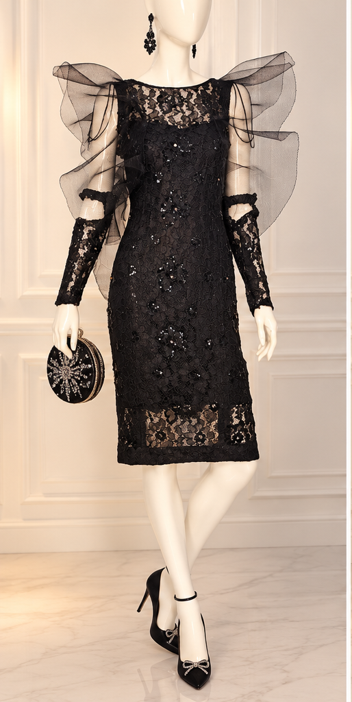 Midnight Butterfly – One-of-a-Kind Upcycled Black Lace Couture