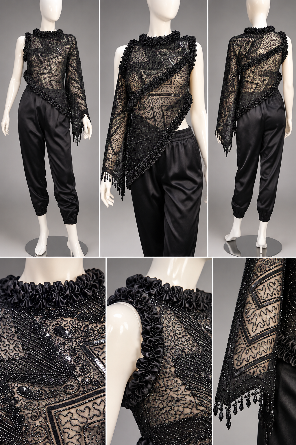 Midnight Revival -One-of-a-kind Upcycle Beaded Asymmetrical Poncho Top