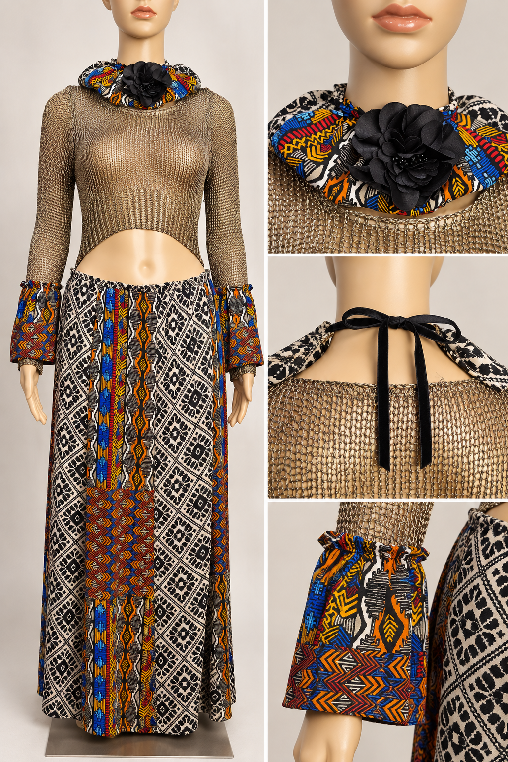 Golden Fusion – One-of-a-Kind Upcycled Bohemian Maxi Dress