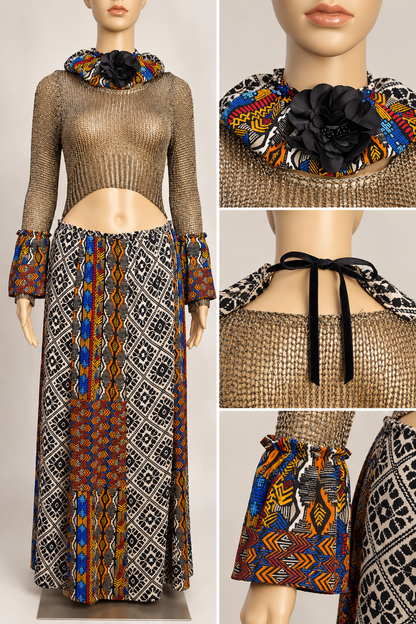 Golden Fusion – One-of-a-Kind Upcycled Bohemian Maxi Dress