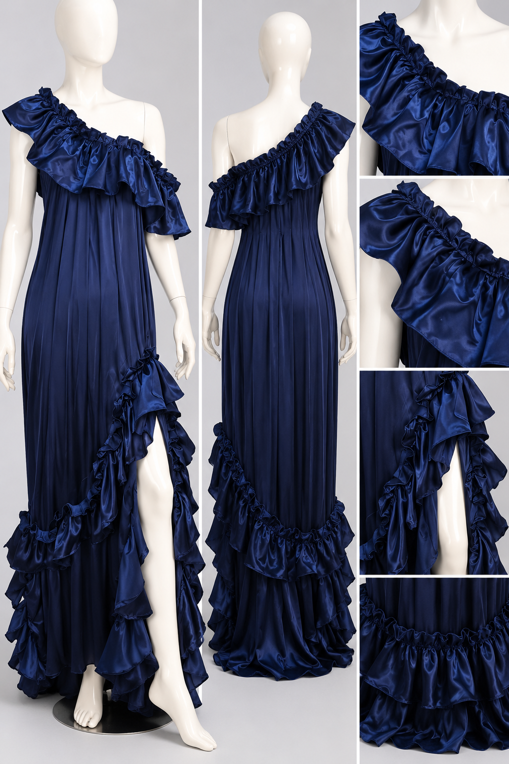 Midnight Sapphire – One-of-a-Kind Upcycled Ruffle Maxi Dress