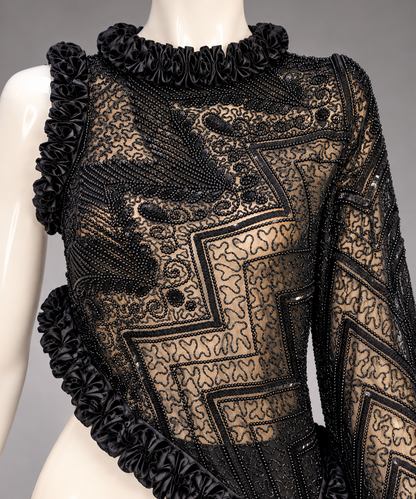 Midnight Revival -One-of-a-kind Upcycle Beaded Asymmetrical Poncho Top