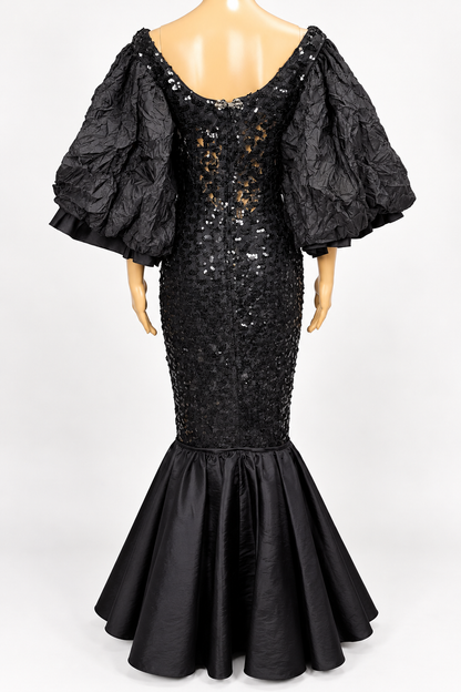 Midnight Drama – One-of-a-Kind Upcycled Black Sequin Mermaid Gown