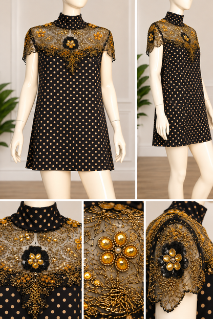 Golden Memories – Vintage Beaded Polka Dot Mini Dres