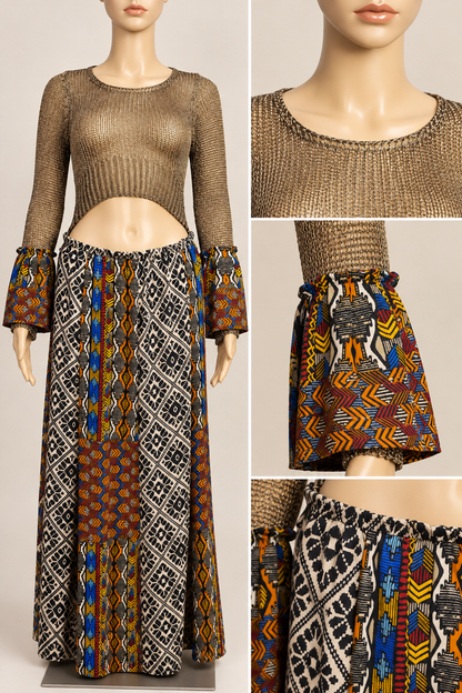Golden Fusion – One-of-a-Kind Upcycled Bohemian Maxi Dress