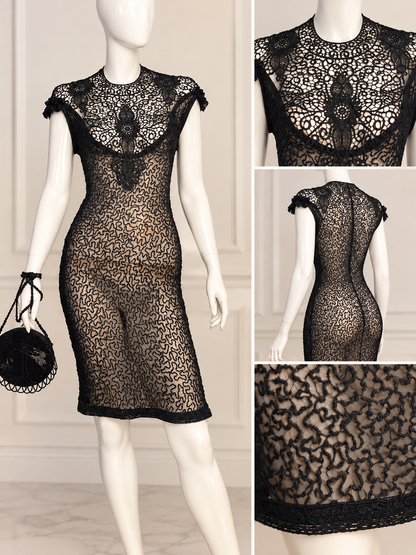 Midnight Romance – Redesigned Black Sheer Lace Cocktail Dress