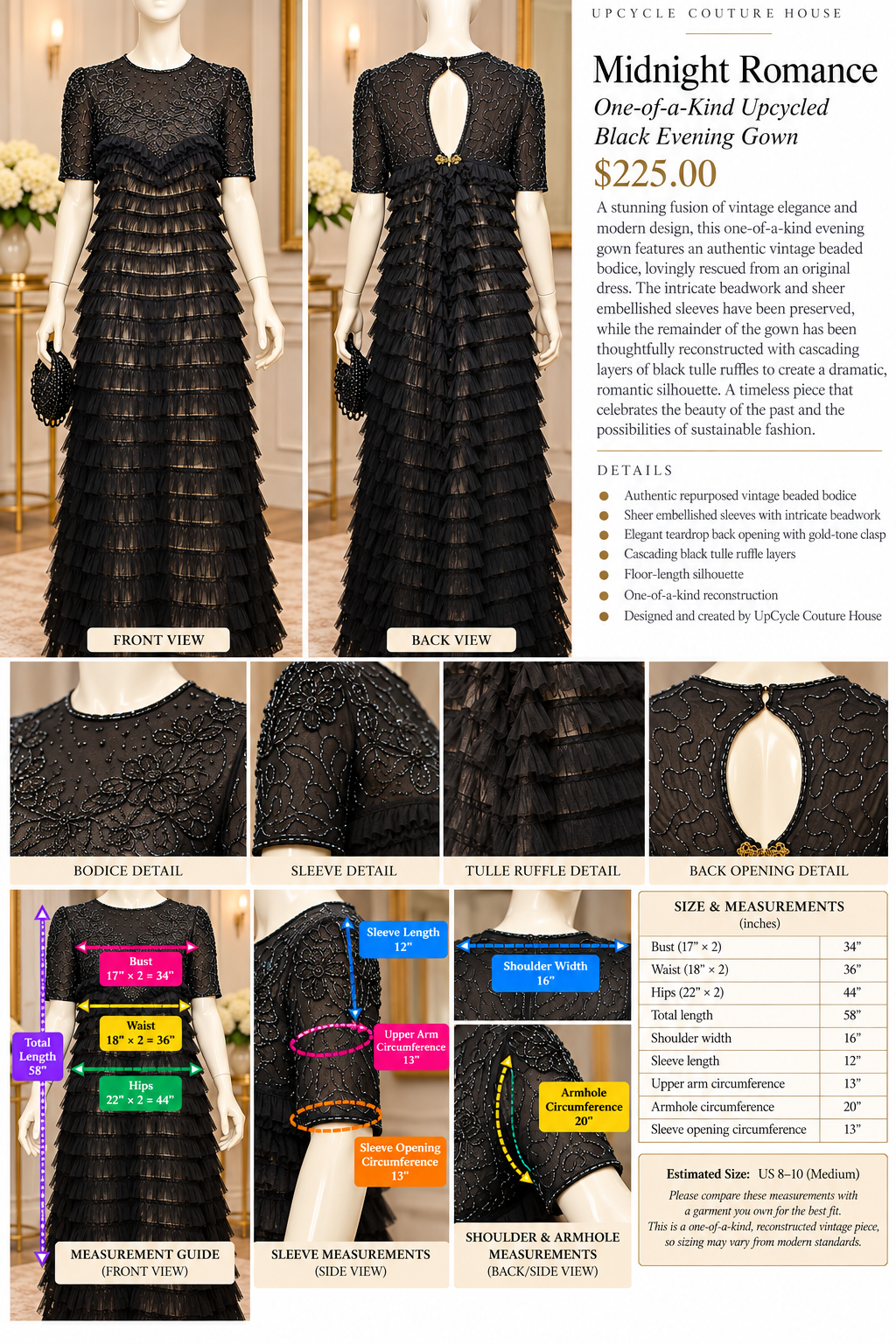 Midnight Romance – One-of-a-Kind Upcycled Black Evening Gown