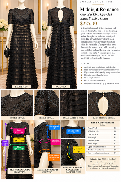 Midnight Romance – One-of-a-Kind Upcycled Black Evening Gown