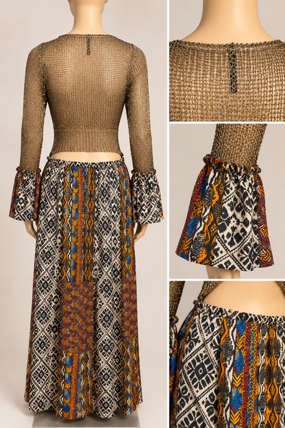 Golden Fusion – One-of-a-Kind Upcycled Bohemian Maxi Dress
