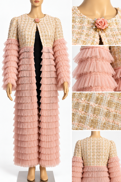 Blush Rose Ruffle Couture Cape – Upcycled StateBlush Rose Ruffle Couture Cape – Upcycled Statement Piece