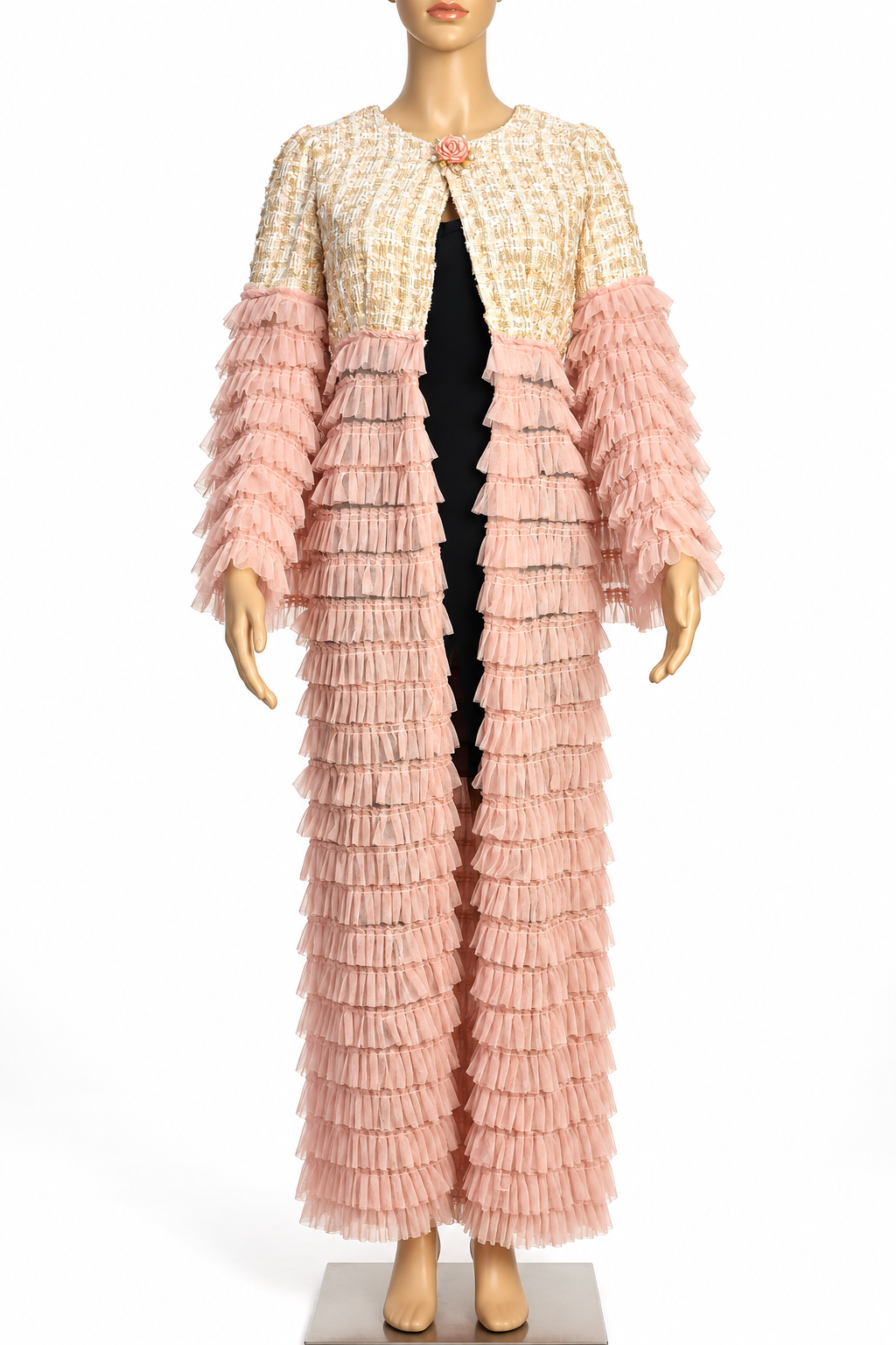 Blush Rose Ruffle Couture Cape – Upcycled StateBlush Rose Ruffle Couture Cape – Upcycled Statement Piece
