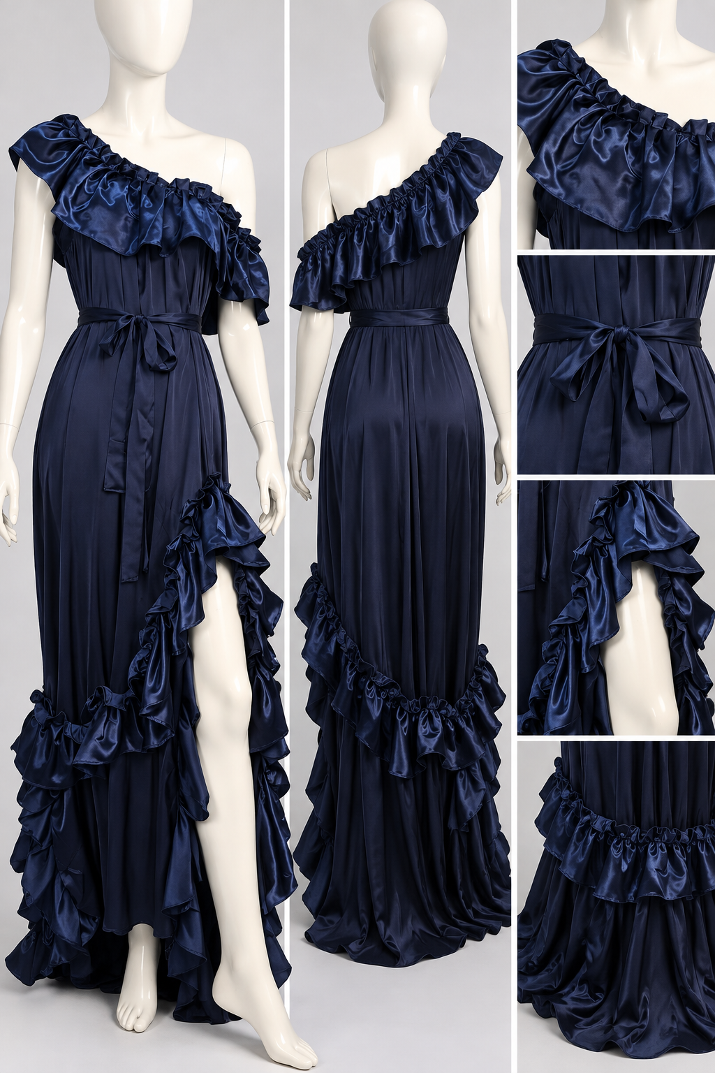 Midnight Sapphire – One-of-a-Kind Upcycled Ruffle Maxi Dress