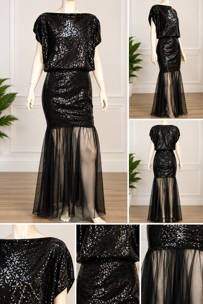 Midnight Glamour – Reimagined Black Sequin Two-Piece Evening Ensemble