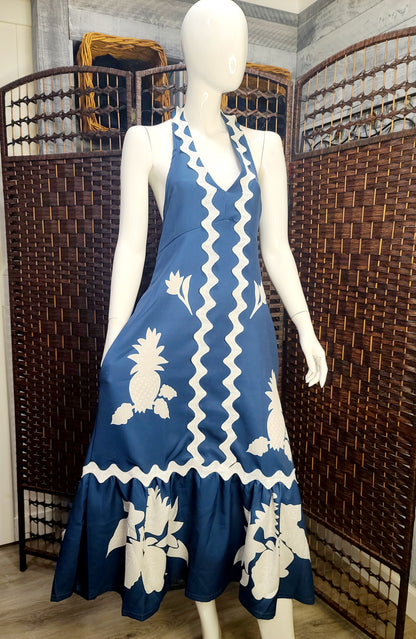 Coastal Blue – One-of-a-Kind Upcycled Halter Dress
