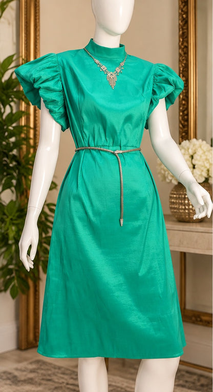One-of-a-Kind Emerald Green Dress | Hand-Reconstructed Statement Sleeves | UpCycle Couture House