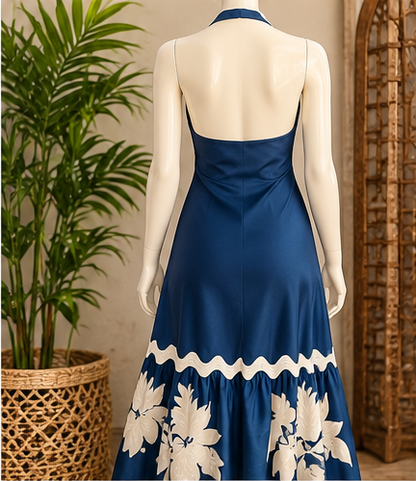 Coastal Blue – One-of-a-Kind Upcycled Halter Dress