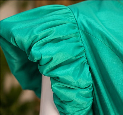 One-of-a-Kind Emerald Green Dress | Hand-Reconstructed Statement Sleeves | UpCycle Couture House