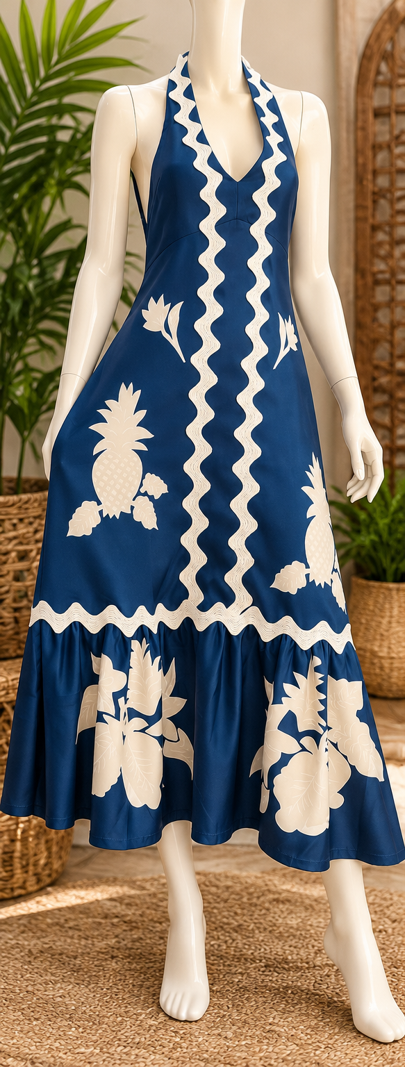 Coastal Blue – One-of-a-Kind Upcycled Halter Dress