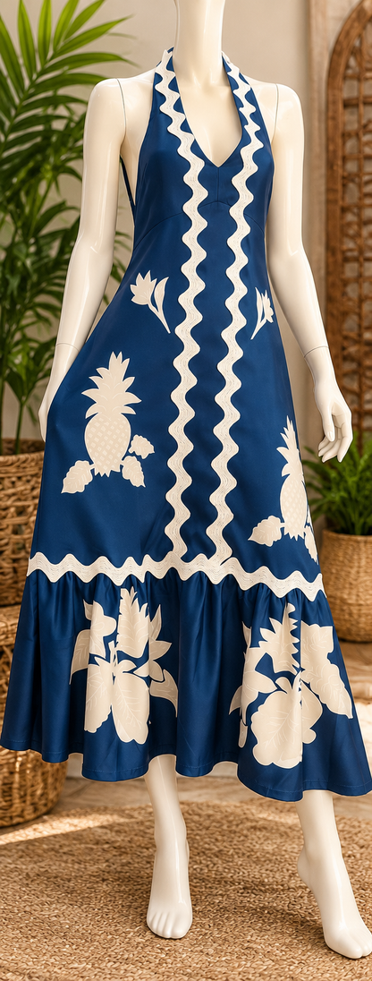 Coastal Blue – One-of-a-Kind Upcycled Halter Dress