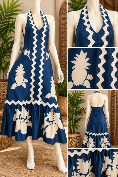Coastal Blue – One-of-a-Kind Upcycled Halter Dress